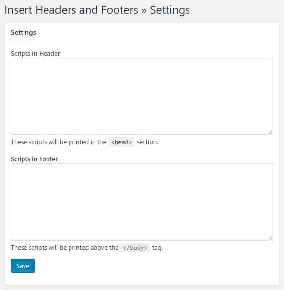 Insert Headers and Footers plugin screenshot