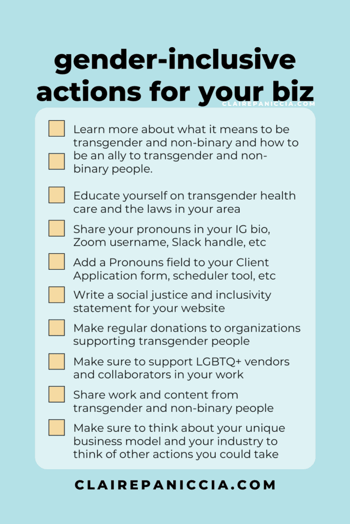 Gender inclusive actions for your biz checklist