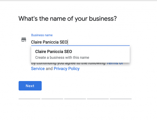 Creating a new Google My Business account Step 2