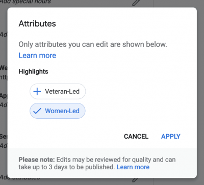 attributes on google my business